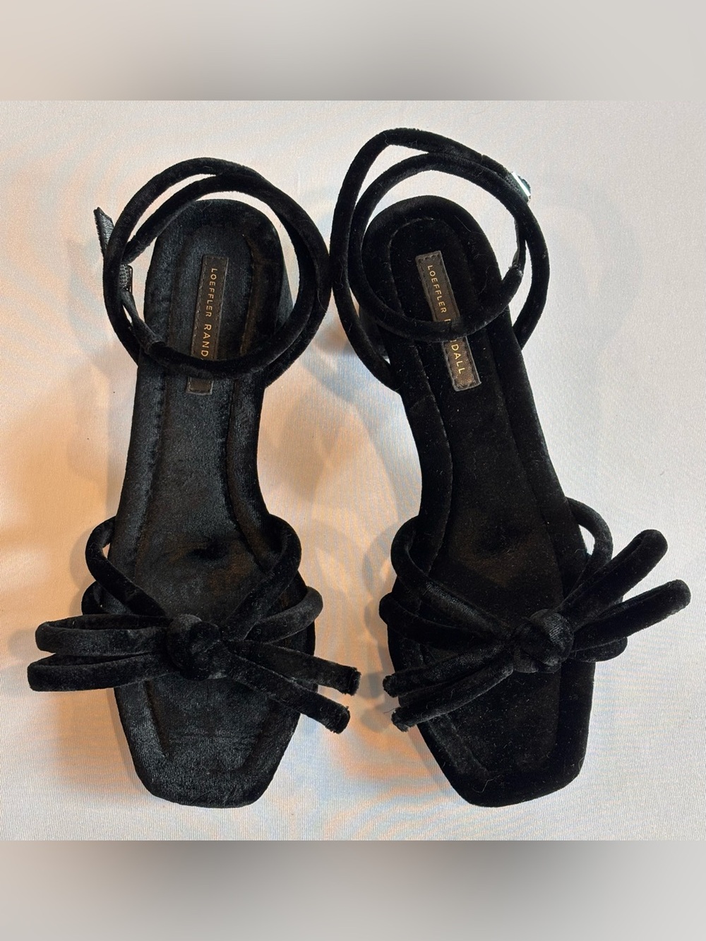 LOEFFLER RANDALL Black Velvet Knot Strap Sandals with Kitten Heel Size 8